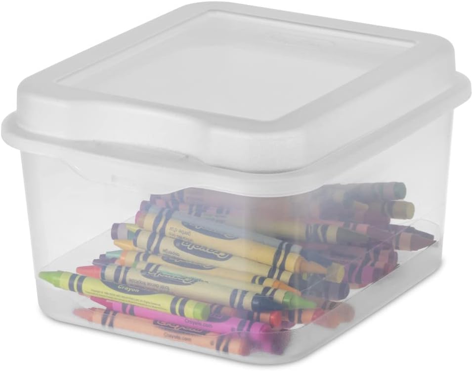 Sterilite FlipTop Stackable Small Storage Bin with Hinging Lid, Clear, 1-Pack