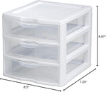 Sterilite 3 Drawer Mini Desktop Unit, Clear with White Frame
