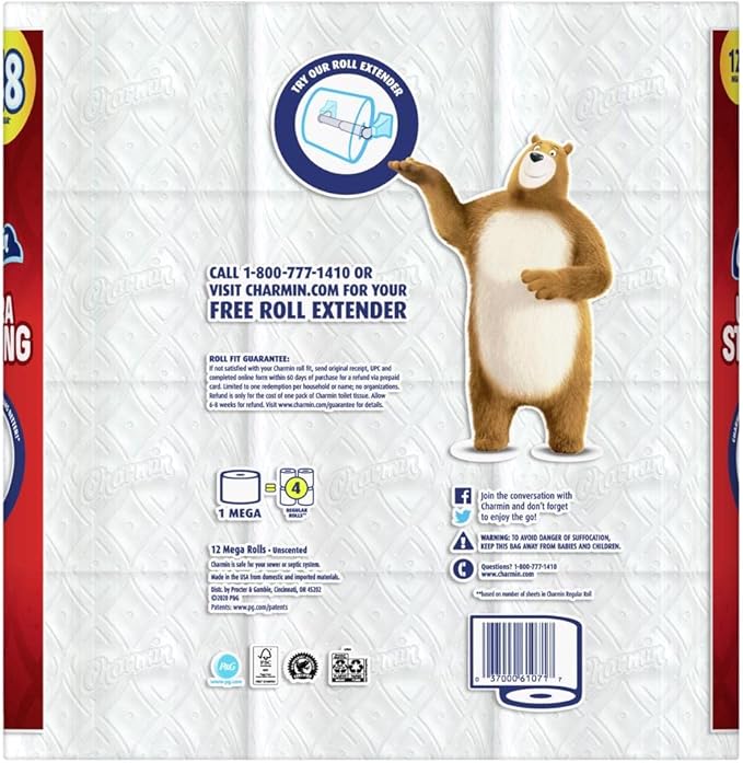 Charmin Ultra Strong Toilet Paper, 12 Mega Rolls