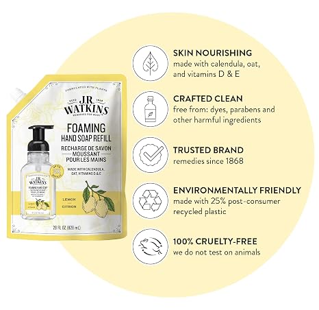 J.R. Watkins Foaming Hand Soap Refill, Lemon, 28 fl oz (Pack of 3)