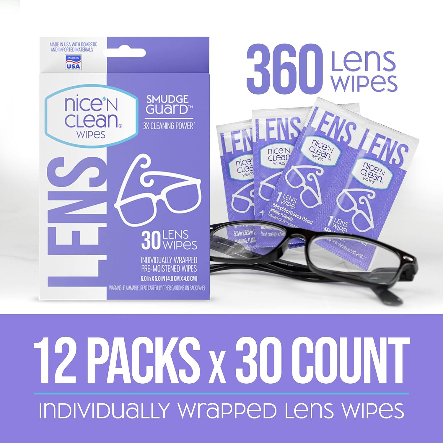 Nice 'n Clean SmudgeGuard Lens Cleaning Wipes (360 Total Wipes)