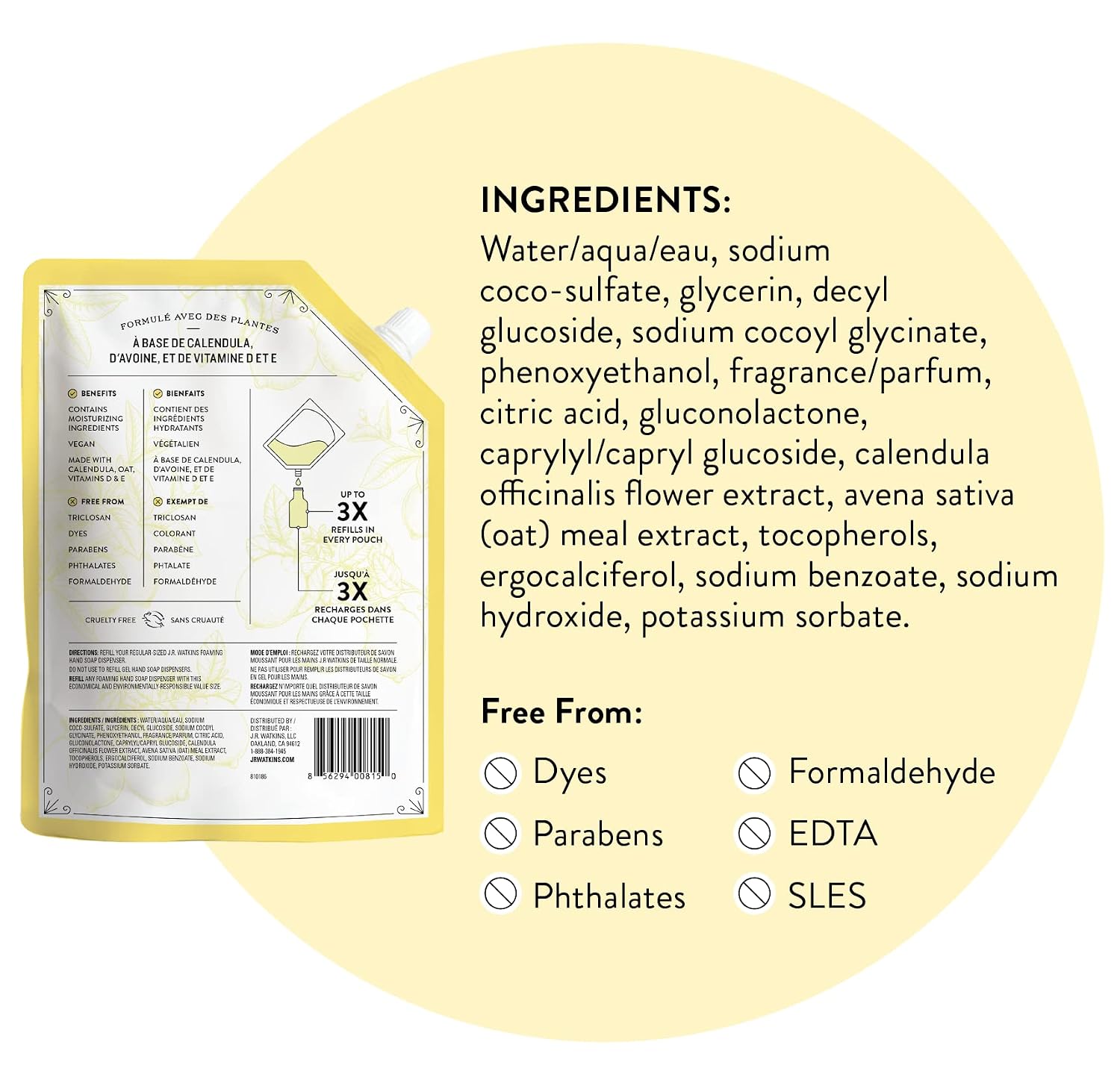 J.R. Watkins Foaming Hand Soap Refill, Lemon, 28 fl oz (Pack of 3)