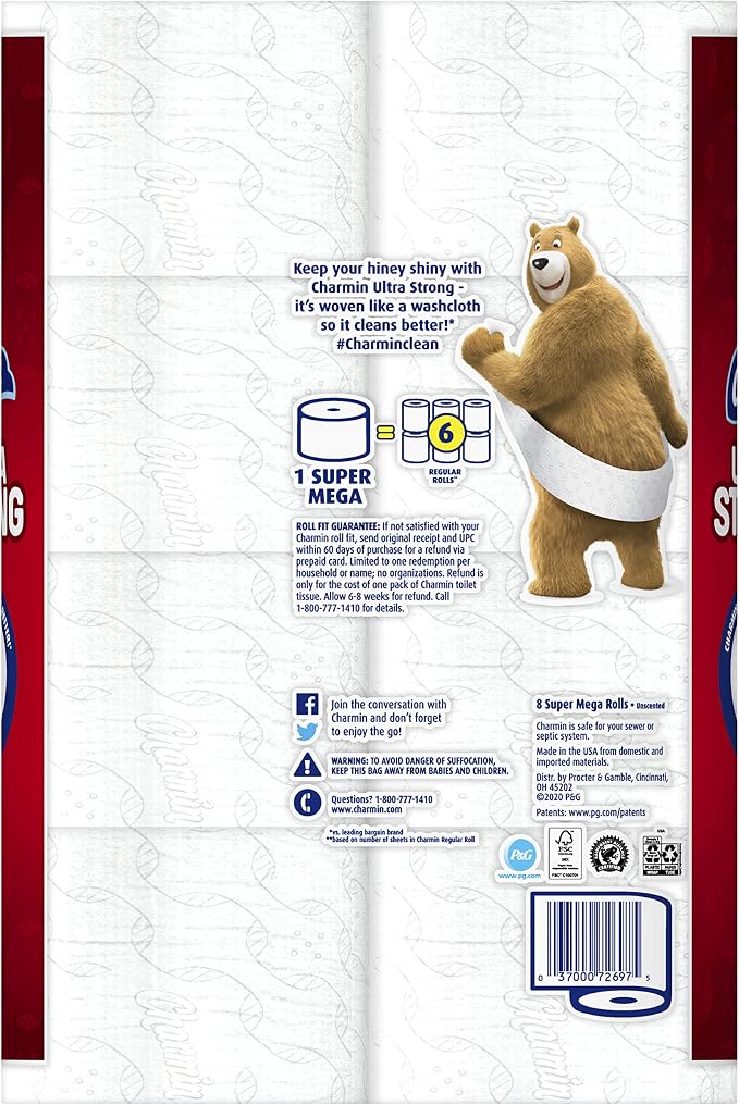 Charmin Ultra Strong Toilet Paper, Super Mega Roll, 8 Count