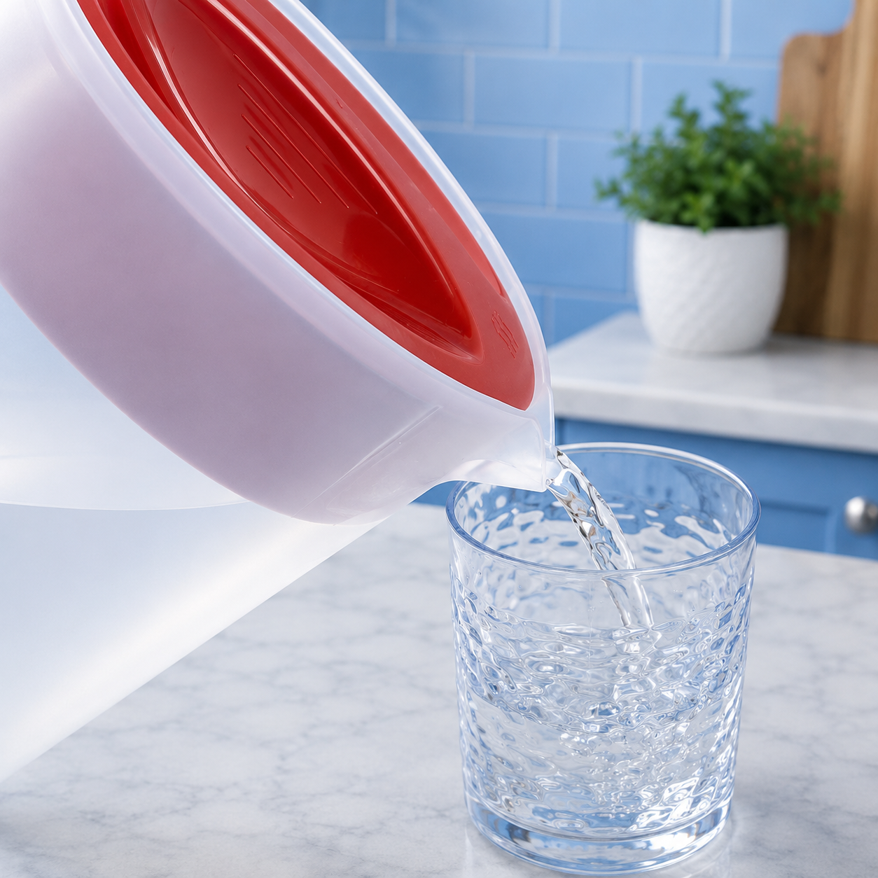 Rubbermaid Classic Pitcher, 1 Gallon, Clear Base, Red Lid