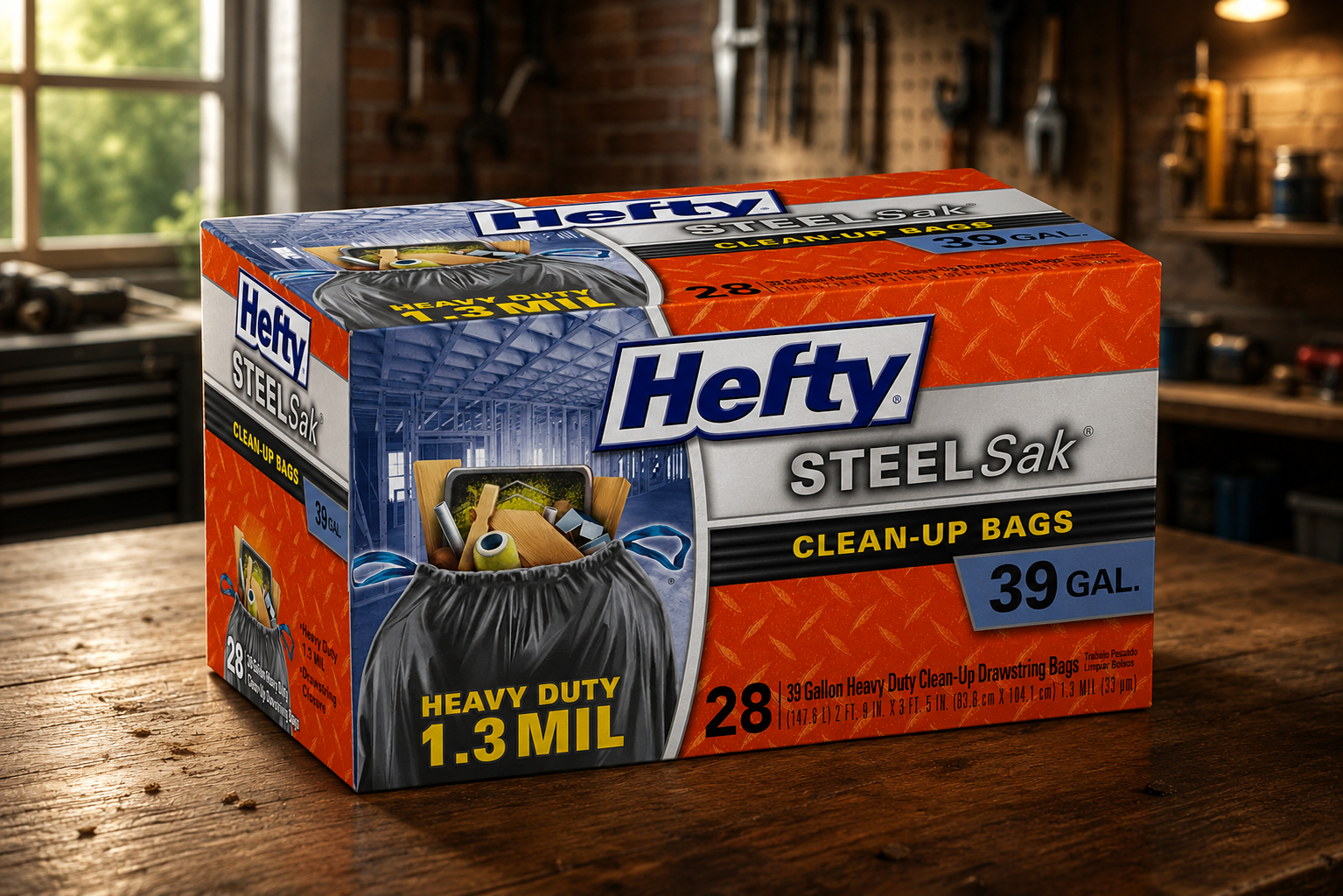 Hefty SteelSak Heavy Duty Large Clean-Up Trash Bags, 39 Gallon, 28 Count