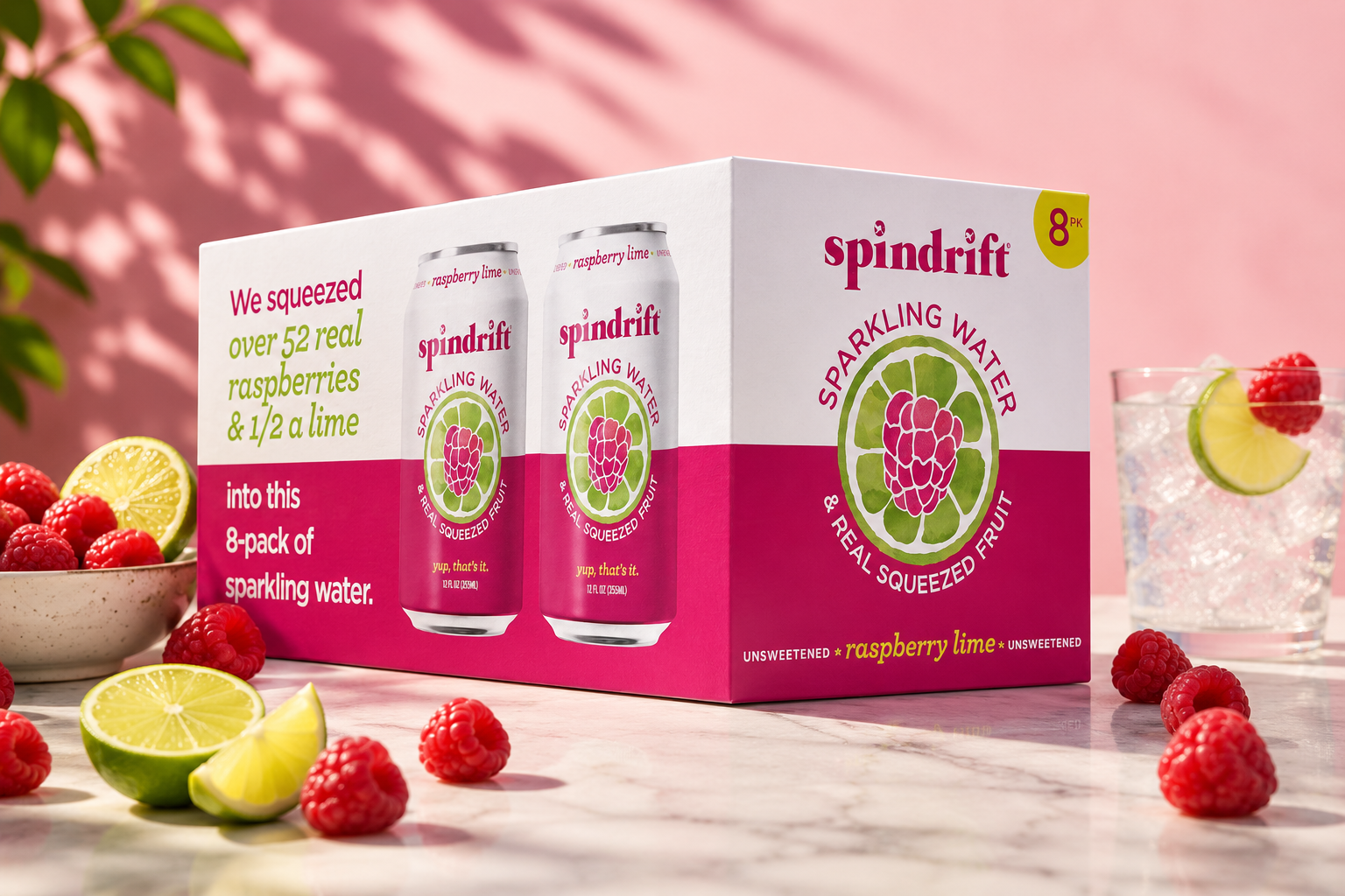 Spindrift Sparkling Water, Raspberry Lime, 8 Count (Pack of 3)
