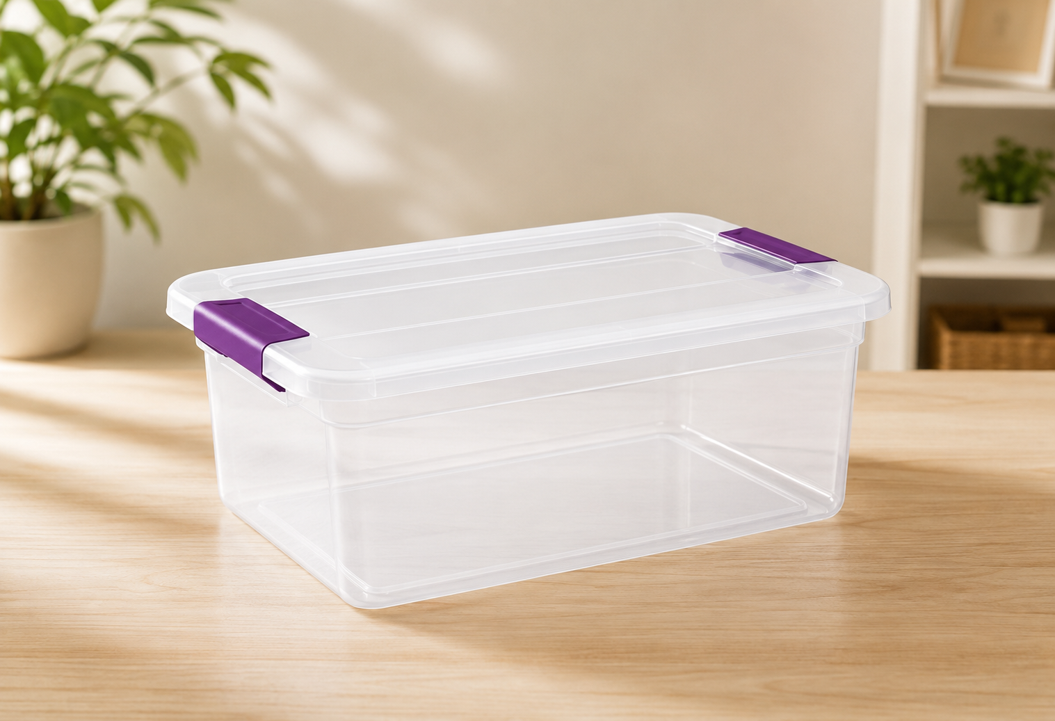 Sterilite 15 Quart ClearView Latch Storage Container with Sweet Plum Handles