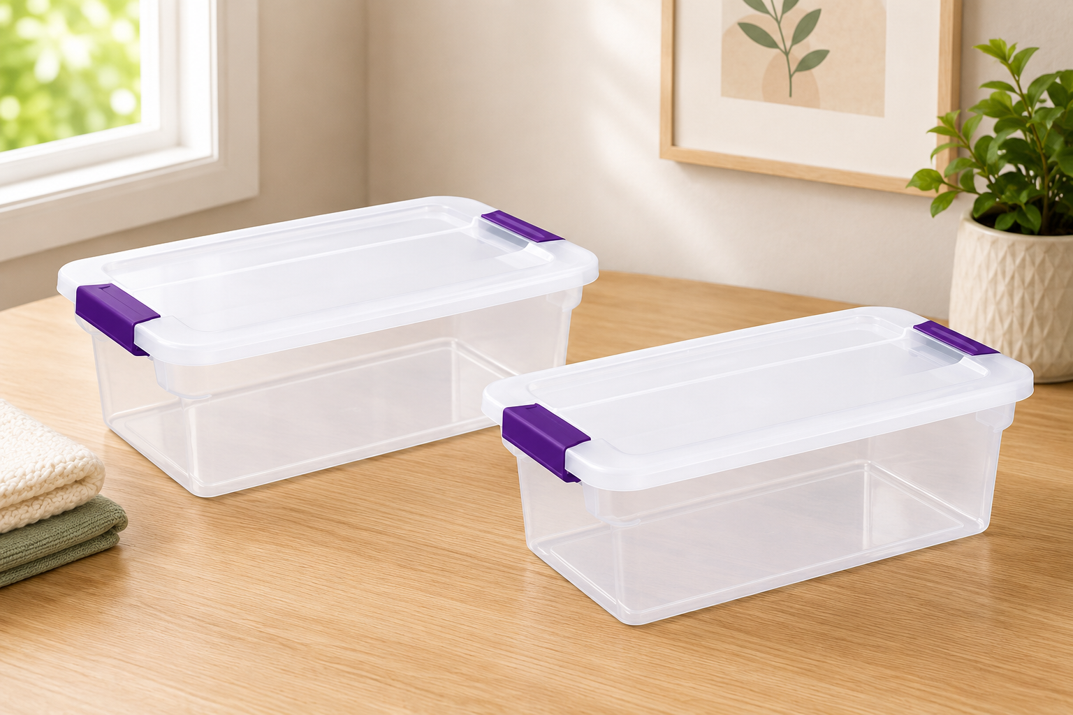 Sterilite 6 Quart ClearView Latch with Sweet Plum Handles, Pack of 2 Containers
