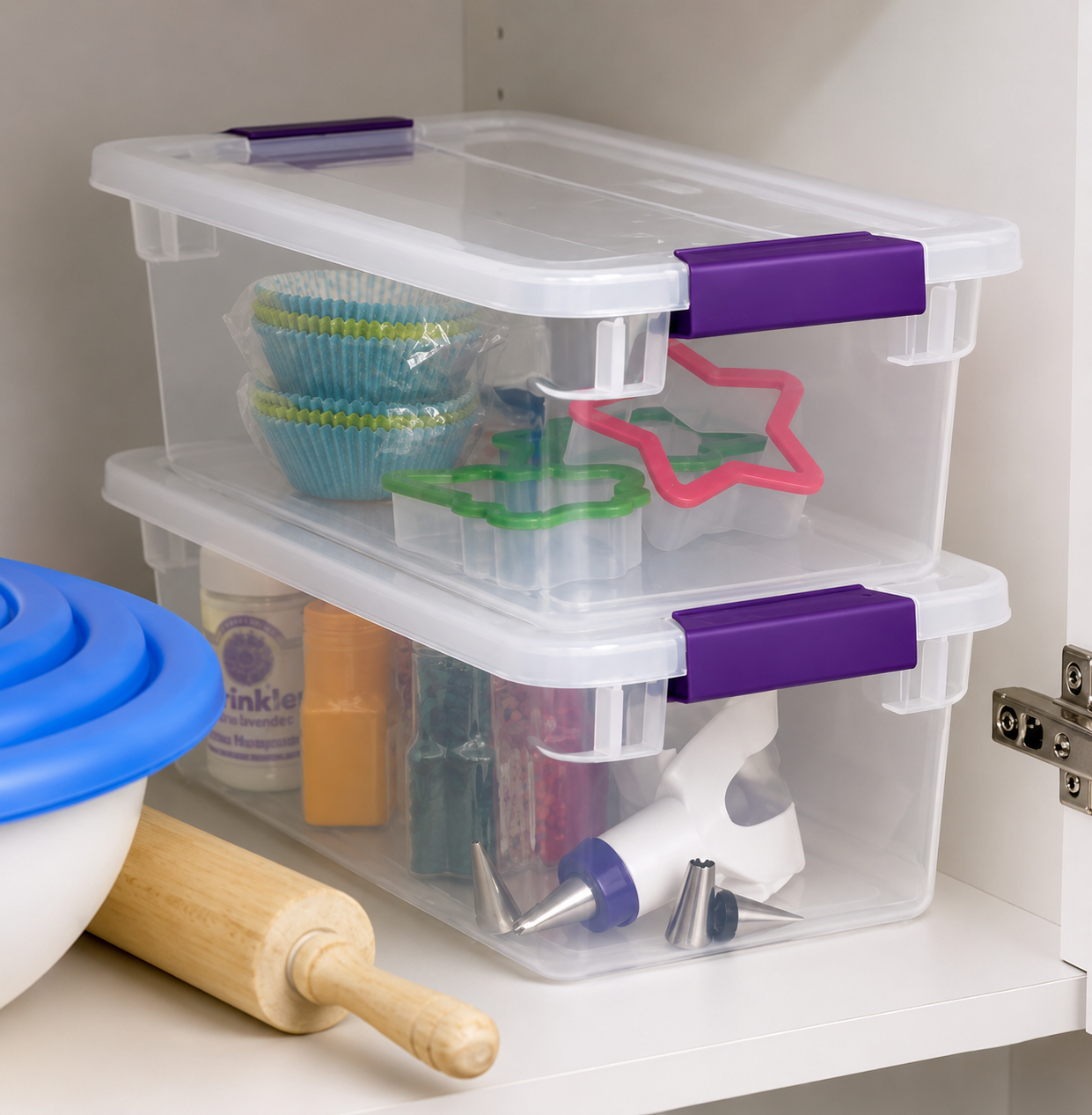 Sterilite 6 Quart ClearView Latch with Sweet Plum Handles, Pack of 2 Containers