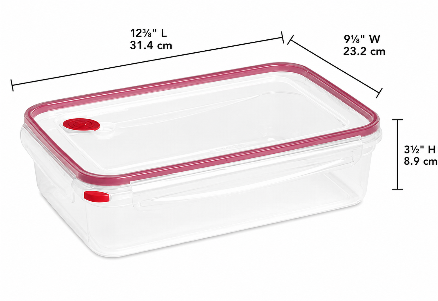 Sterilite Ultra-Seal Food Storage Container, Clear Rectangular, 16 Cup, Rocket Red Trim