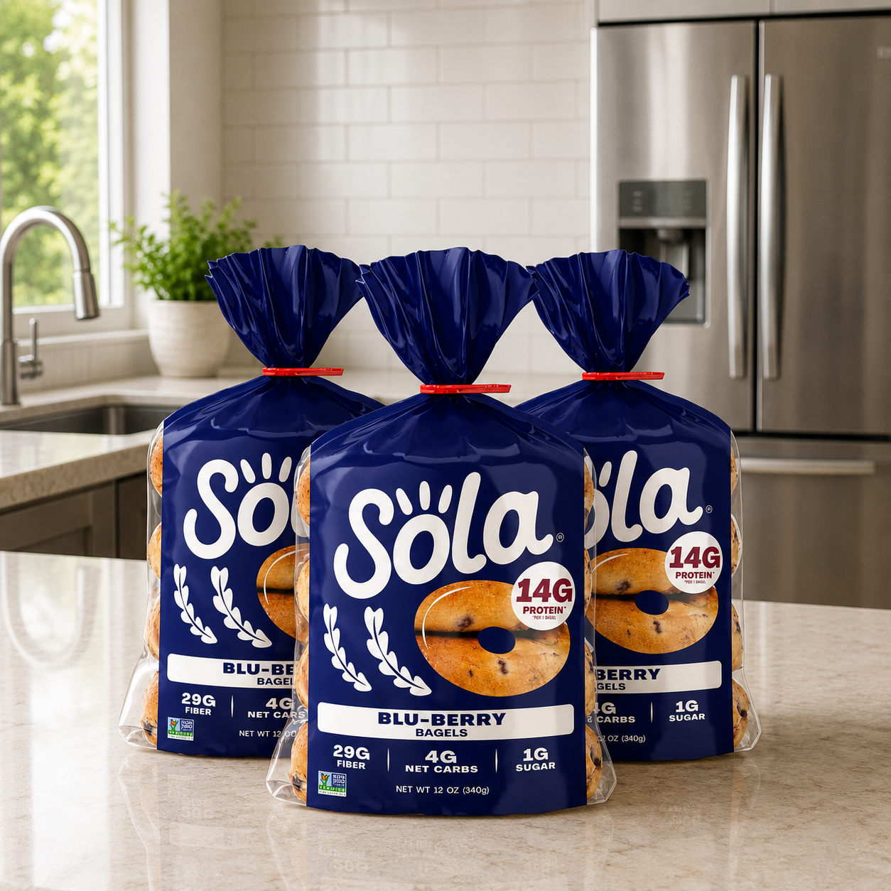 SOLA Low Carb & Keto Friendly Blueberry Bagels, 12 oz (4 Bagels/Pack, Pack of 3)