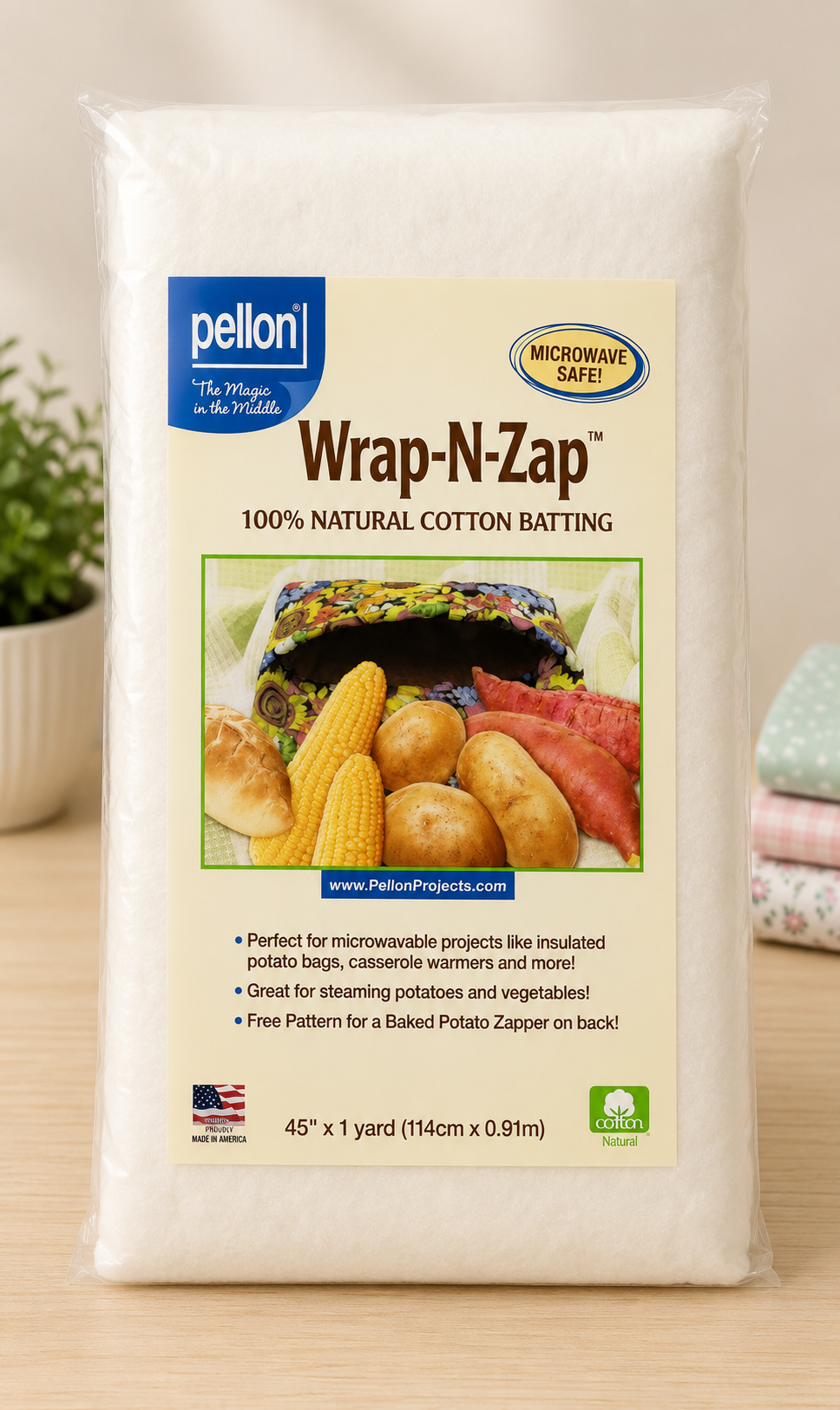 Pellon Wrap-N-Zap Cotton Quilt Batting, 45 x 36 Inch, Natural, 2-Pack