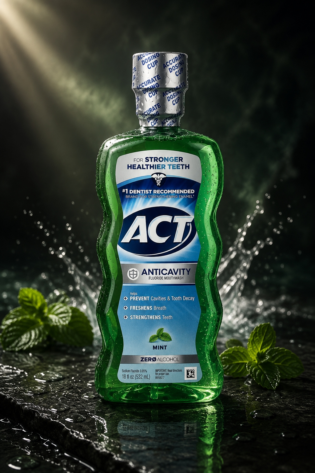 ACT Anticavity Zero Alcohol Fluoride Mouthwash, Mint, 18 fl oz (Pack of 4)