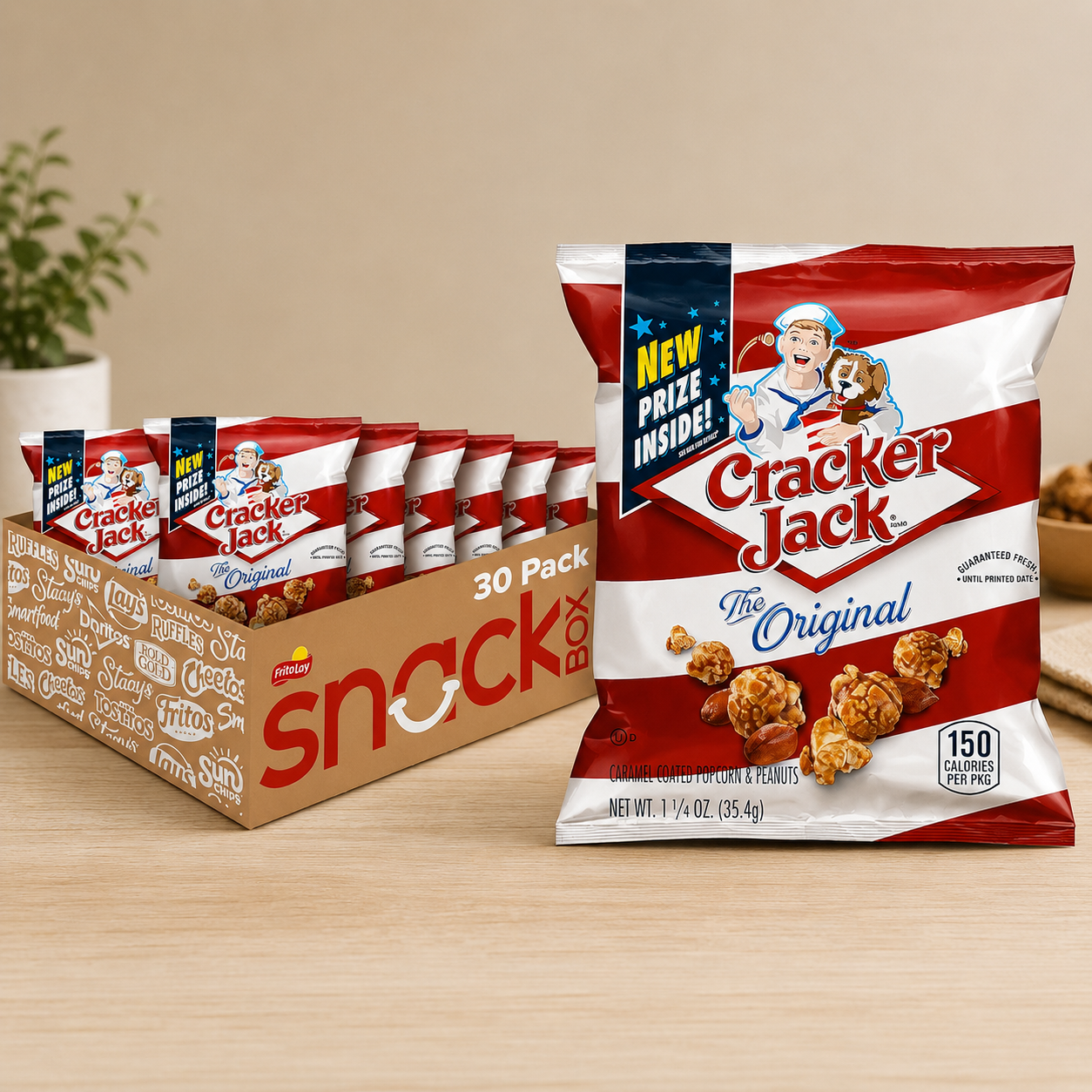 Cracker Jack Original Caramel Coated Popcorn & Peanuts, 1.25 oz Bags (Pack of 30)