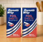 Reynolds Wrappers Aluminum Foil Sheets Pre-Cut Pop-Up, 50 Count (Pack of 2)
