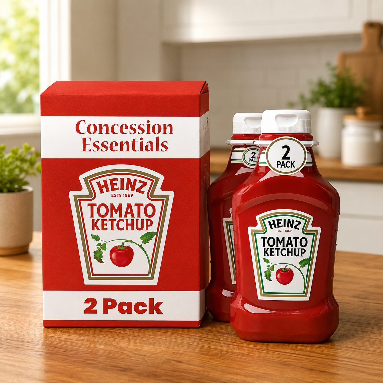 Concession Essentials Heinz Tomato Ketchup, 88 oz (Two 44 oz Squeeze Bottles)