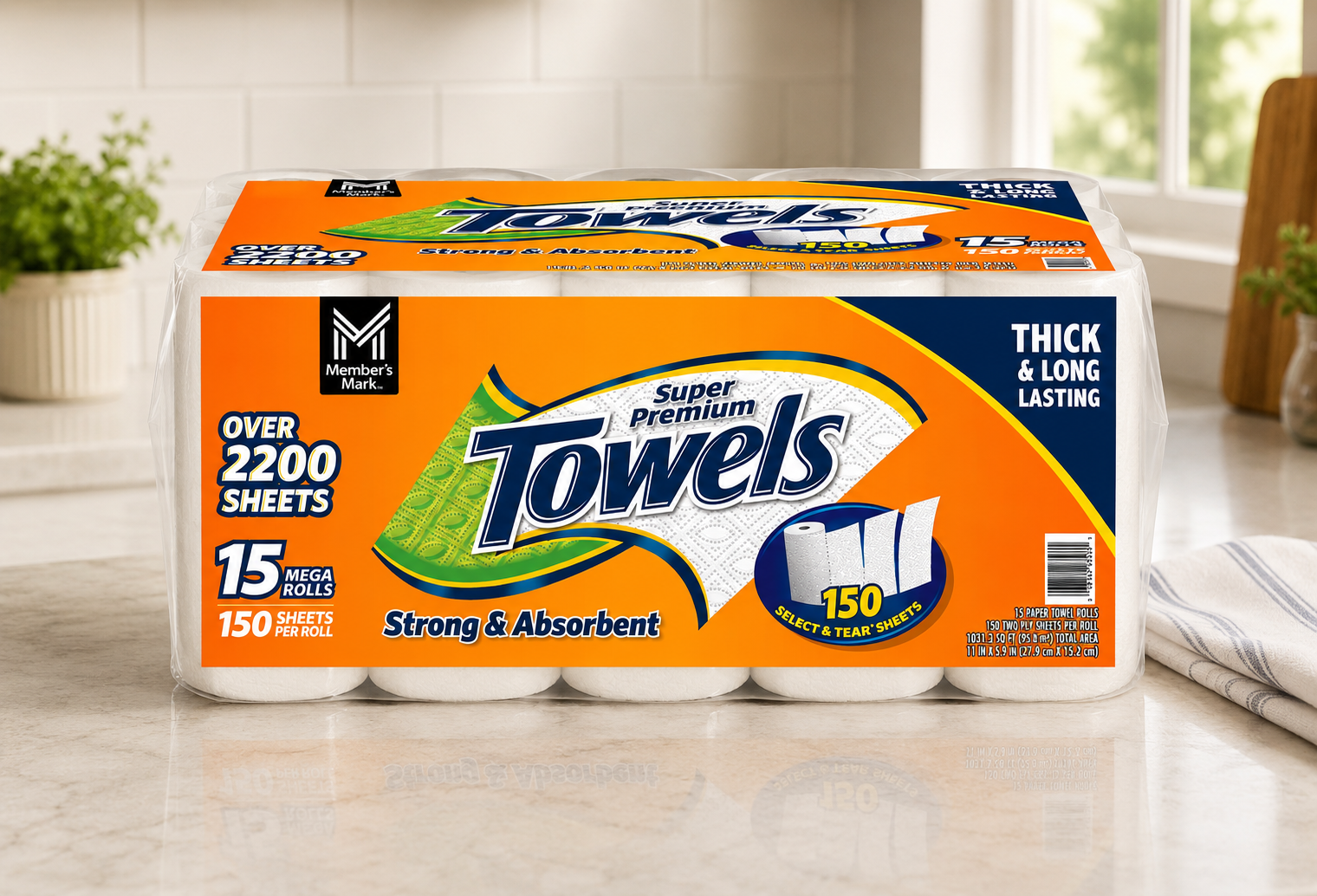 Member's Mark Premium Paper Towels, Huge Rolls, 15 Rolls (101 Sheets Each)