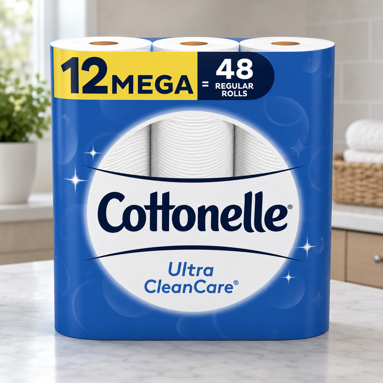 Cottonelle Ultra CleanCare Toilet Paper, Strong Bath Tissue, Septic-Safe, 12 Double Rolls