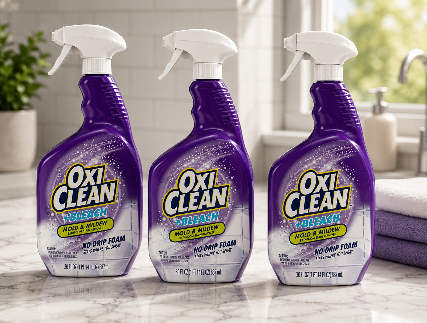 OxiClean Plus Bleach No Drip Foam Mold & Mildew Bathroom Stain Remover, 30 oz (Pack of 3)