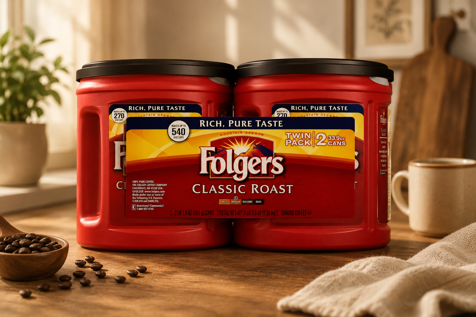 Folgers Coffee Classic Roast Twin Pack, 67.8 Ounce