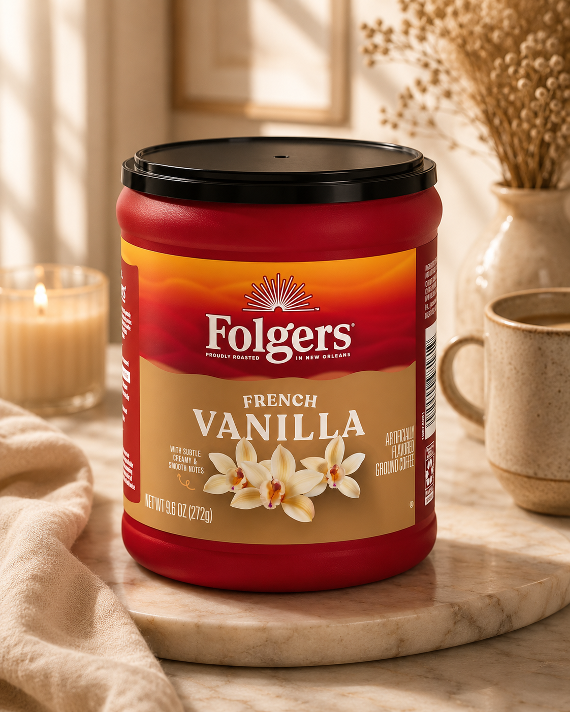 Folgers French Vanilla Flavored Ground Coffee, 9.6 Ounce