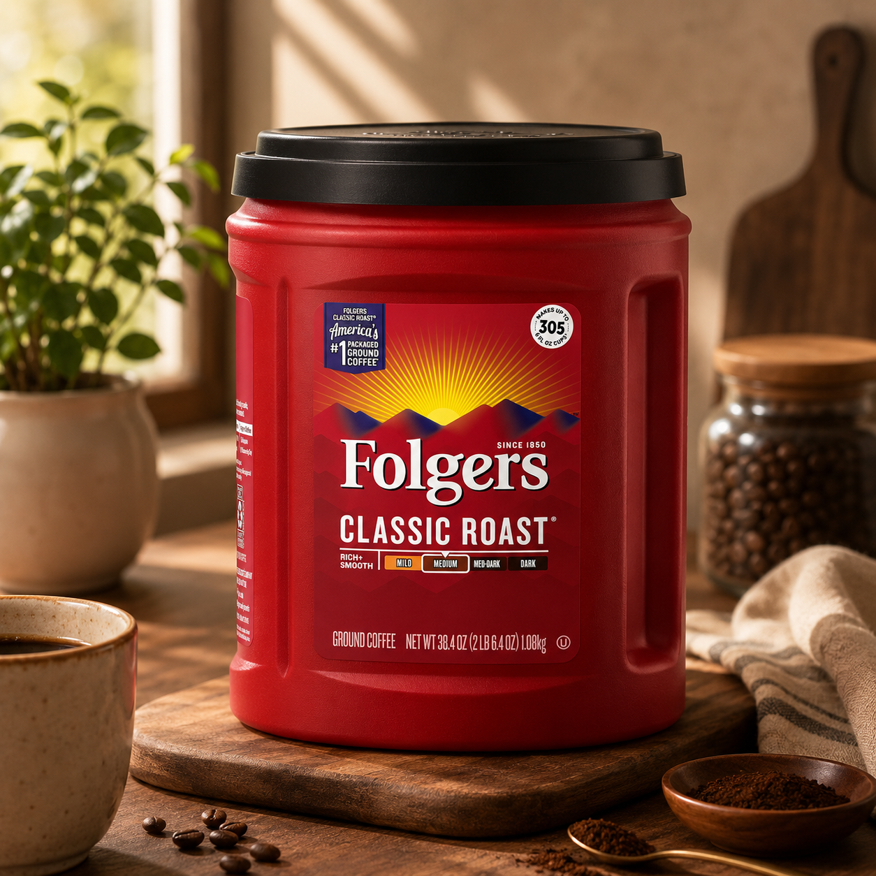 Folgers Classic Roast Medium Roast Ground Coffee, 38.4 Ounces