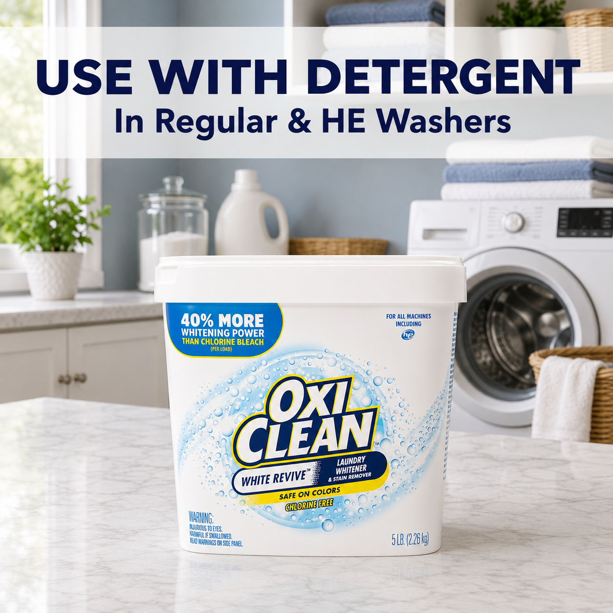 OxiClean White Revive Laundry Whitener and Stain Remover Powder, Alternative to Bleach for Laundry, 3 lb
