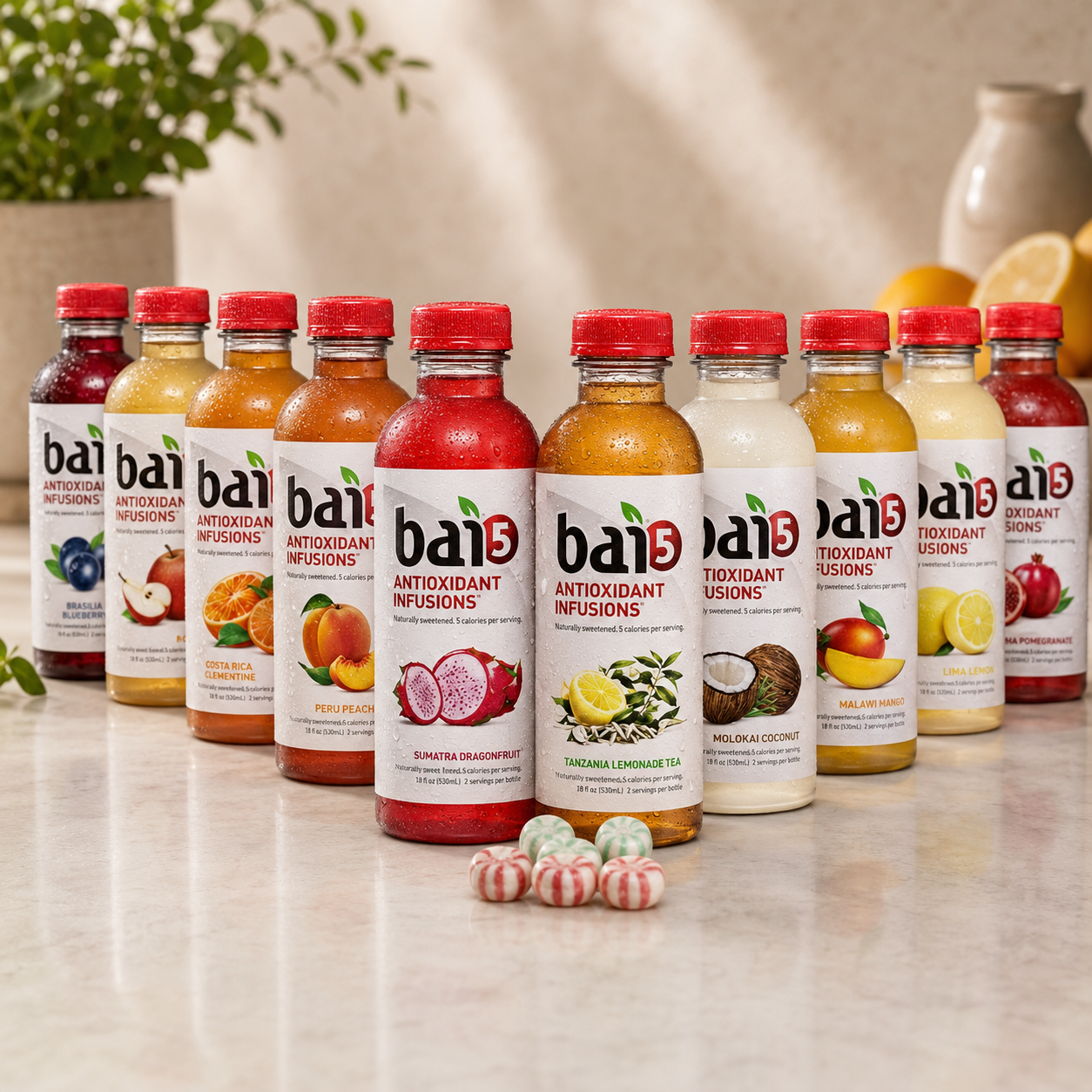 Bai5 5 Calorie Healthy Variety Pack, Antioxidant Infused Beverage, 18 oz, Pack of 10