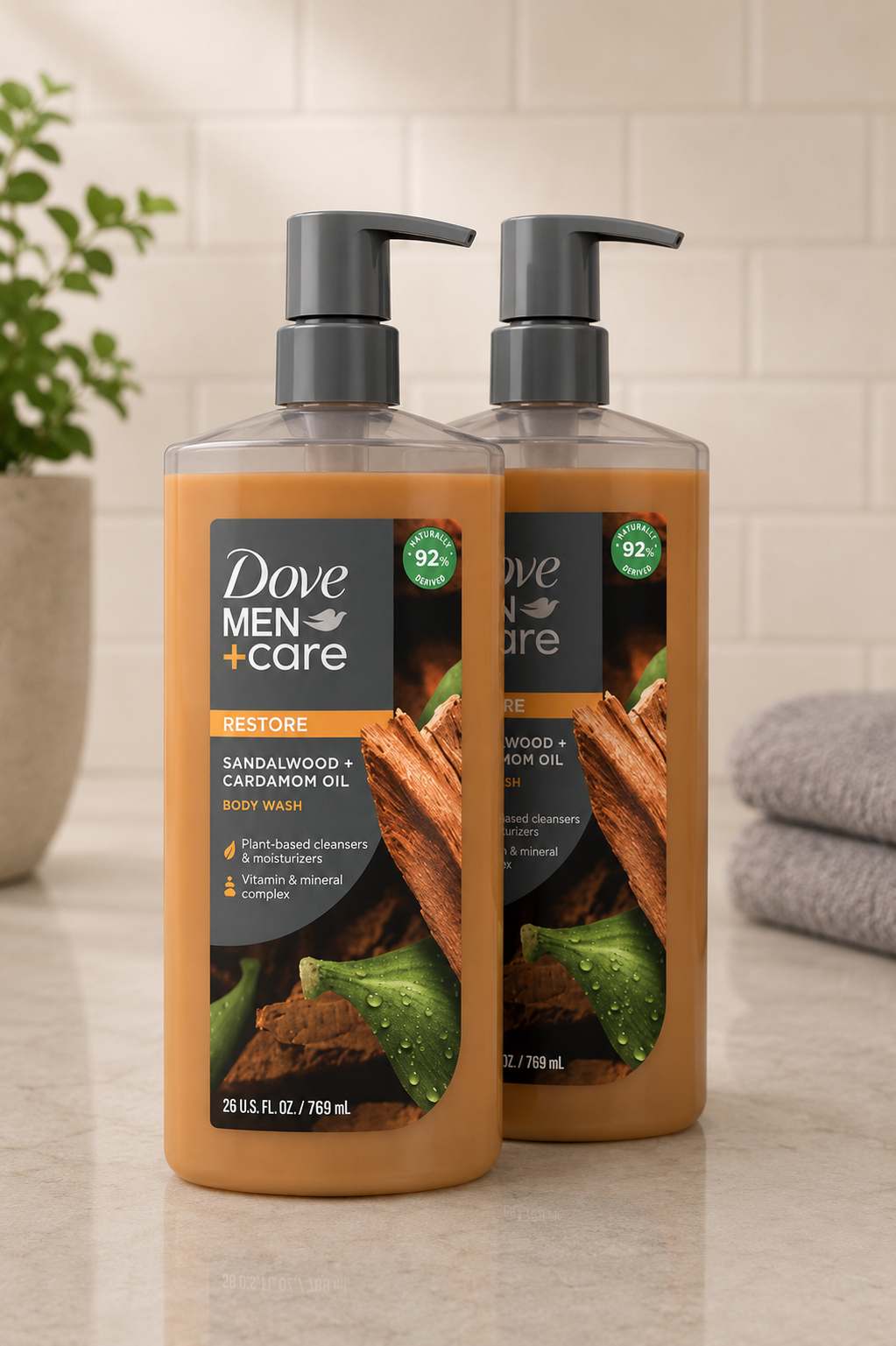 Dove Men+Care Sandalwood + Cardamom Oil Body Wash, 2 pk./26 fl. oz.