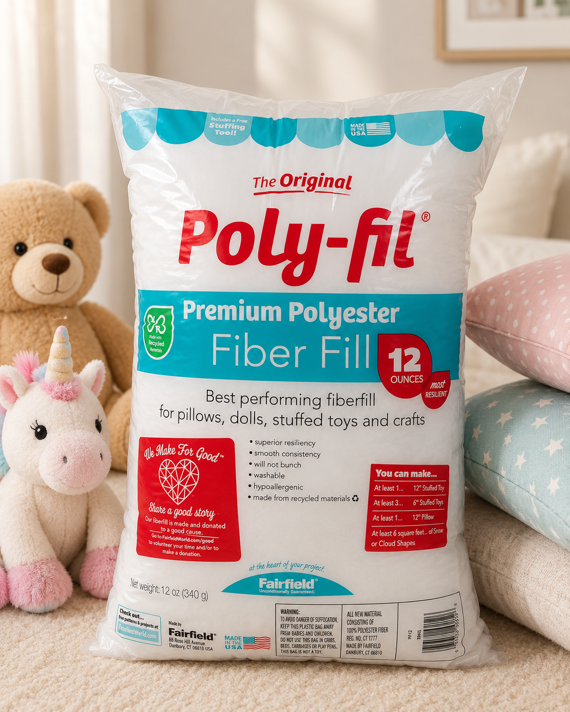 Fairfield The Original Poly-Fil Premium Polyester Fiber Fill, 12 oz.